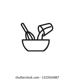 Mixing ingredients line icon. Pouring, whipping, whisk. Kitchen utensils concept. Vector illustration can be used for topics like bakery, making cake, recipe