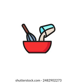 Mixing ingredients line icon. Pouring, whipping, whisk. Kitchen utensils concept. Vector illustration can be used for topics like bakery, making cake, recipe