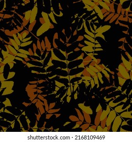 Mixing of leaves. Seamless background for fabrics, textiles, packaging and wallpaper. Seamless autumn background. Vintage prints, stylized as a drawing. Vector illustration