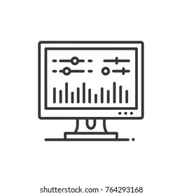 Mixing at recording studio - line design single isolated icon