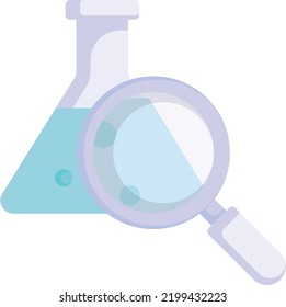 Mixing titration flask vector color icon design, Biochemistry symbol, Biotechnology and Biochemical Sign, Science and engineering stock illustration, Erlenmeyer flask with magnifier Concept