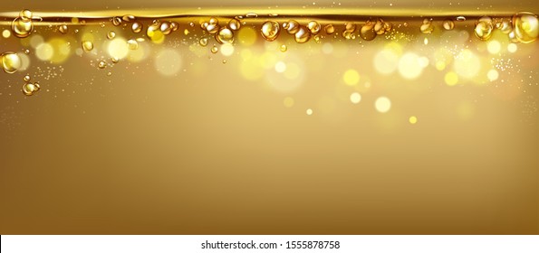 mixing water and oil, beautiful color abstract background, Floating bubbles in oil against a golden gradient backdrop - 3D illustration.