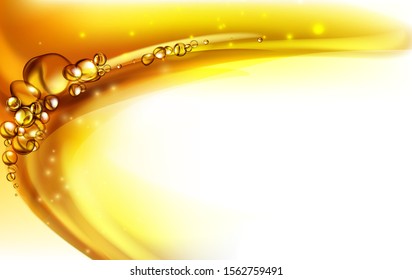mixing water and oil, beautiful color abstract background, Floating bubbles in oil against a golden gradient backdrop - 3D illustration.