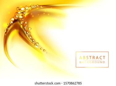 mixing water and oil, beautiful color abstract background, Floating bubbles in oil against a golden gradient backdrop - 3D illustration.