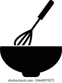 Mixing whisk and bowl icon. Egg Beater and bowl glyph sign. Whisk and bowl symbol. flat style.