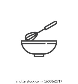 Mixing whisk and bowl line icon. linear style sign for mobile concept and web design. Egg Beater and bowl outline vector icon. Symbol, logo illustration. Vector graphics
