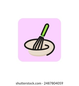 Mischen mit Whisk Line-Symbol. Geschirr, Besteck, Mixer. Kochkonzept. Vektorillustration kann für Themen wie Zubereitung von Speisen, Kulinarik, Teigzubereitung verwendet werden