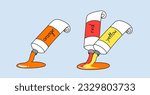 Mixing yellow and red paint gives orange paint. Vector flat illustration with outline for art or english learners.	