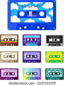 mixtape Cassette tape retro music, vintage cassette tape, mixtape 70s 80s 90s grunge pop rock collector record, audiophile, audio cassette, vhs music lover tape player analog record isolated vector