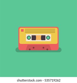 Mixtape. vector illustration of a retro cassette in bright colours on a green background. mixtape concept. eps 10