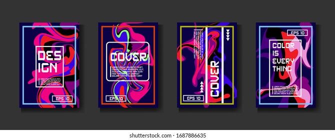 Lista de plantillas creativas, tarjetas, portadas de color de fluido abstracto. Diseño geométrico, líquidos, formas. Colección vectorial de moda. Vector Eps10