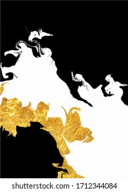 Mixture of acrylic paints. Liquid marble texture. Fluid art. Applicable for design cover, presentation, invitation, flyer, annual report, poster, desing packaging. Modern artwork.Gold