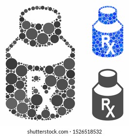 Mixture bottle mosaic for mixture bottle icon of filled circles in various sizes and color tones. Vector round elements are combined into blue mosaic.
