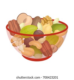 A mixture of different kinds of nuts. Different nuts single icon in cartoon style vector symbol stock illustration web.