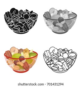 A mixture of different kinds of nuts. Different nuts single icon in cartoon style vector symbol stock illustration web.