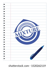 Mixture emblem with pen effect. Blue ink. Vector Illustration. Detailed.