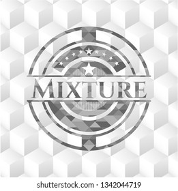 Mixture realistic grey emblem with geometric cube white background