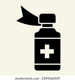 Mixture solid icon. Medicine bottle with cross glyph style pictogram on white background. Cough syrup for mobile concept and web design. Vector graphics