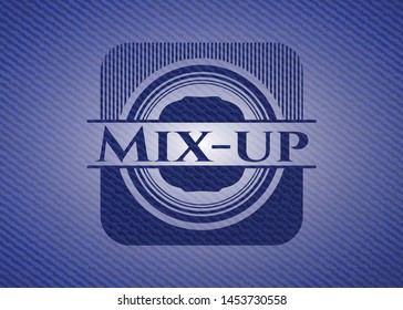 Mix-up emblem with jean texture. Vector Illustration. Detailed.