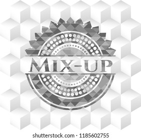 Mix-up grey emblem. Vintage with geometric cube white background
