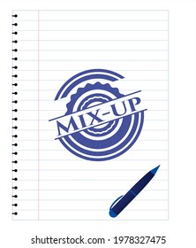 Mix-up pen strokes emblem. Blue ink. Vector Illustration. Detailed. 