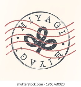 Miyagi, Japan Stamp Postal. Silhouette Seal. Flag Passport Round Design. Vector Icon. Design Retro Travel. National Symbol.