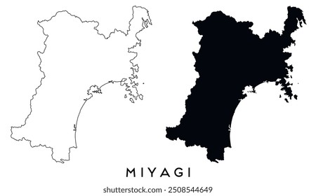 Miyagi mapa de contorno y Vector de silueta negro