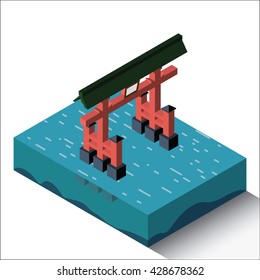 Miyajima Torii Gate Vector in Isometric View