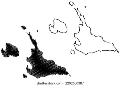 Miyako-jima, Irabu und Shimoji-shima-Insel (Japan, Ostasien, japanische Archipel), Vektorgrafik, Skizze Miyako jima, Irabu und Shimoji shima-Karte