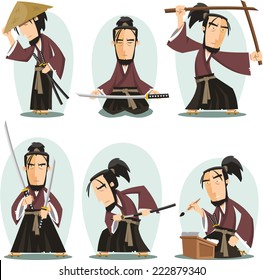 Miyamoto musashi Japanese Samuai Swordsman, vector illustration cartoon.