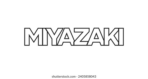 Miyazaki in the Japan emblem for print and web. Design features geometric style, vector illustration with bold typography in modern font. Graphic slogan lettering isolated on white background.