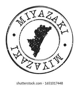 Mapa de Japón de Miyazaki. Pasaporte Postal De Silhouette. Icono del vector de redondeo de sello. Diseños de rehenes antiguos.
