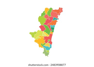 Miyazaki map isolated modern colorful style. for website layouts, background, education, precise, customizable, Travel worldwide, map silhouette backdrop, earth geography, political, reports. 