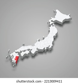 Miyazaki prefecture location within Japan 3d isometric map