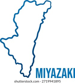 Mapa de forma simplificada de la prefectura de Miyazaki sobre fondo transparente