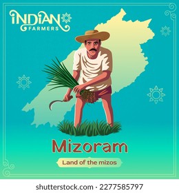 Mizoram Farmer - Una vibrante ilustración vectorial que ilustra la resiliencia y el duro trabajo de la agricultura india