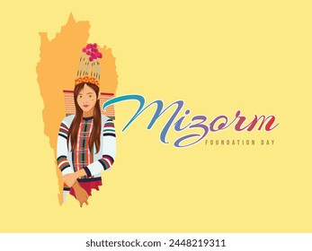 El Día de la Fundación Mizoram se celebra cada año el 20 de febrero en India. Ilustración vectorial de Mizoram Woman.