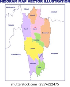 Mizoram map political vector illustration