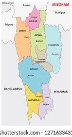 Mizoram (North Eastern Region) administrative and political vector map