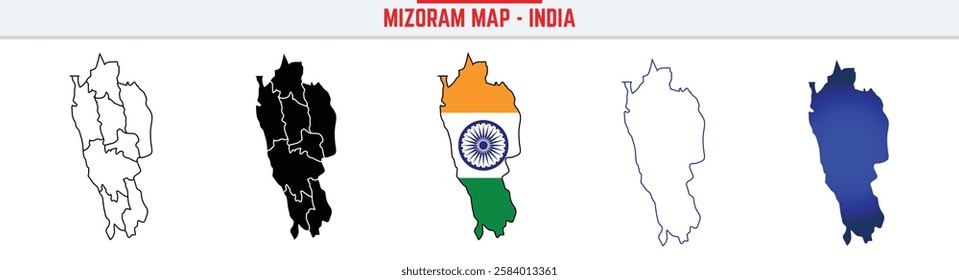 Mizoram, State, MZ Outline Icon – India Map Silhouette Vector. India map editable stroke outline icon