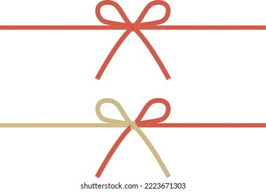 Mizuhiki with a butterfly knot made from five red and white strings.