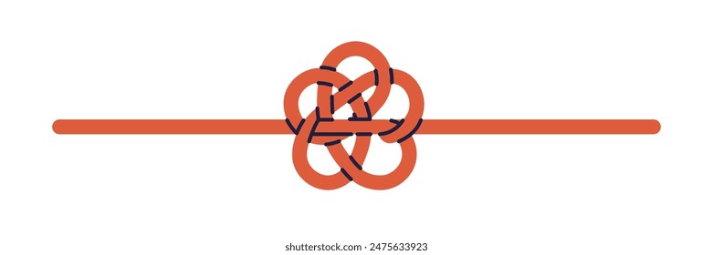 Mizuhiki knot, cord. Japan adornment, decoration art. Japanese string binding. Asian ceremonial bow, intricate decorative design element. Flat vector illustration isolated on white background