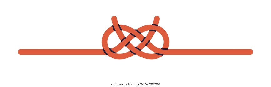 Mizuhiki knot, traditional Japan cord craft. Decorative ceremonial adornment. Japanese binding bow, fortune decoration. Handmade oriental string. Flat vector illustration isolated on white background
