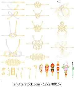 MIZUHIKI and NOSHI (Japanese traditional knot and ornament) isolated on white background