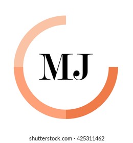 MJ business logo icon design template elements. Orange color vectors. Design identity in circle. Alphabet letter