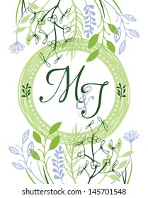 M&J green wedding invitation