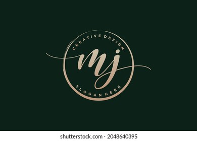 MJ handwriting logo with circle template vector signature, wedding, fashion, floral and botanical with creative template.