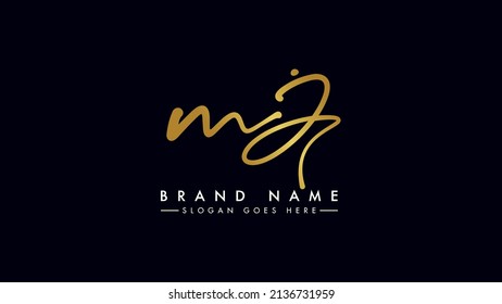 MJ handwritten golden logo for identity, Creative gold handwriting initial signature concept design, m and j initials typography monogram icon for any business or company.