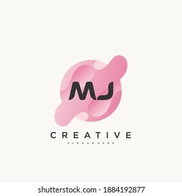 MJ Elementos de plantilla de diseño de icono del logotipo de la carta inicial con el arte colorido de la onda.