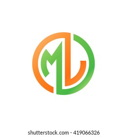 MJ initial letters looping linked circle logo orange green